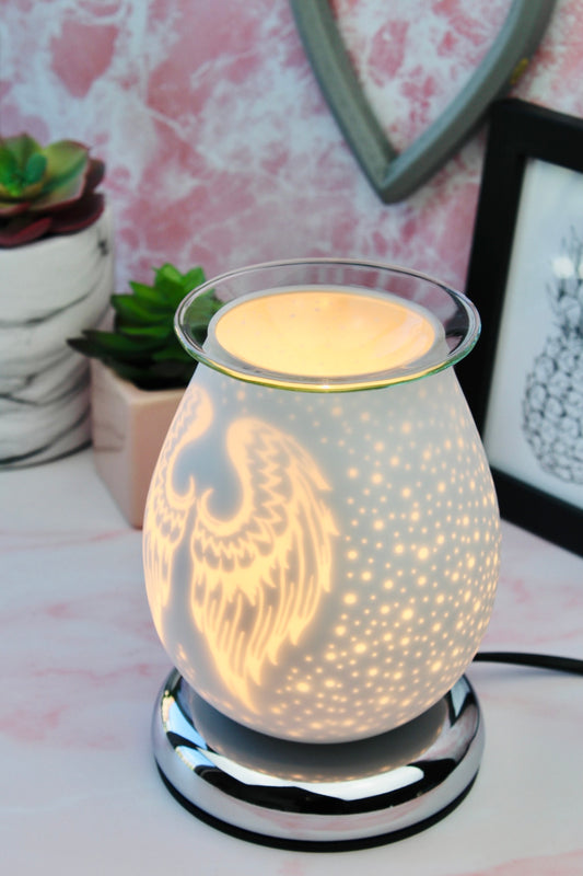 White Angel Wings Touch Activated Electric Wax Burner